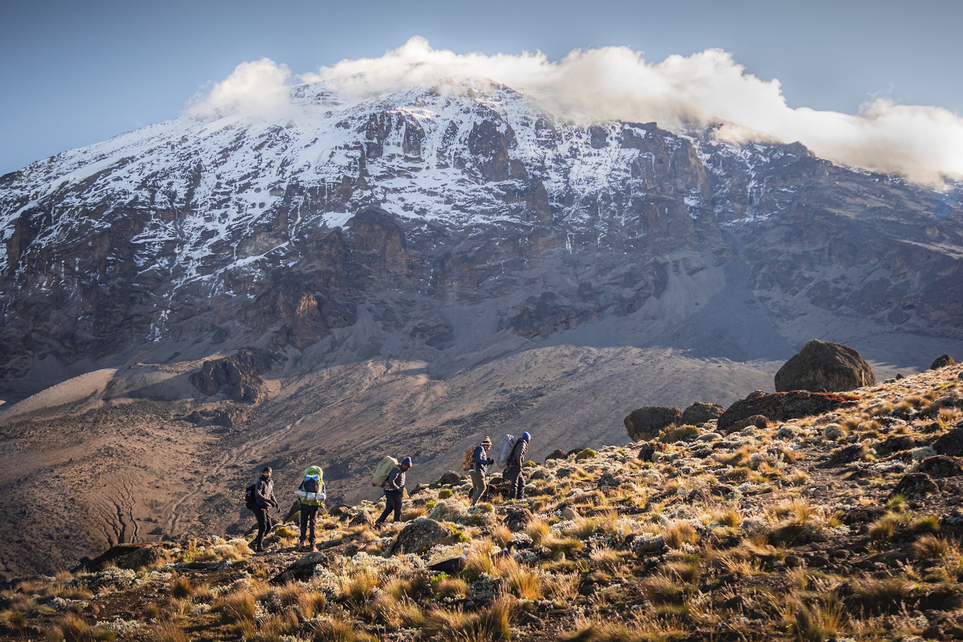 Snow on Kilimanjaro above Moshi lodges and coffee country